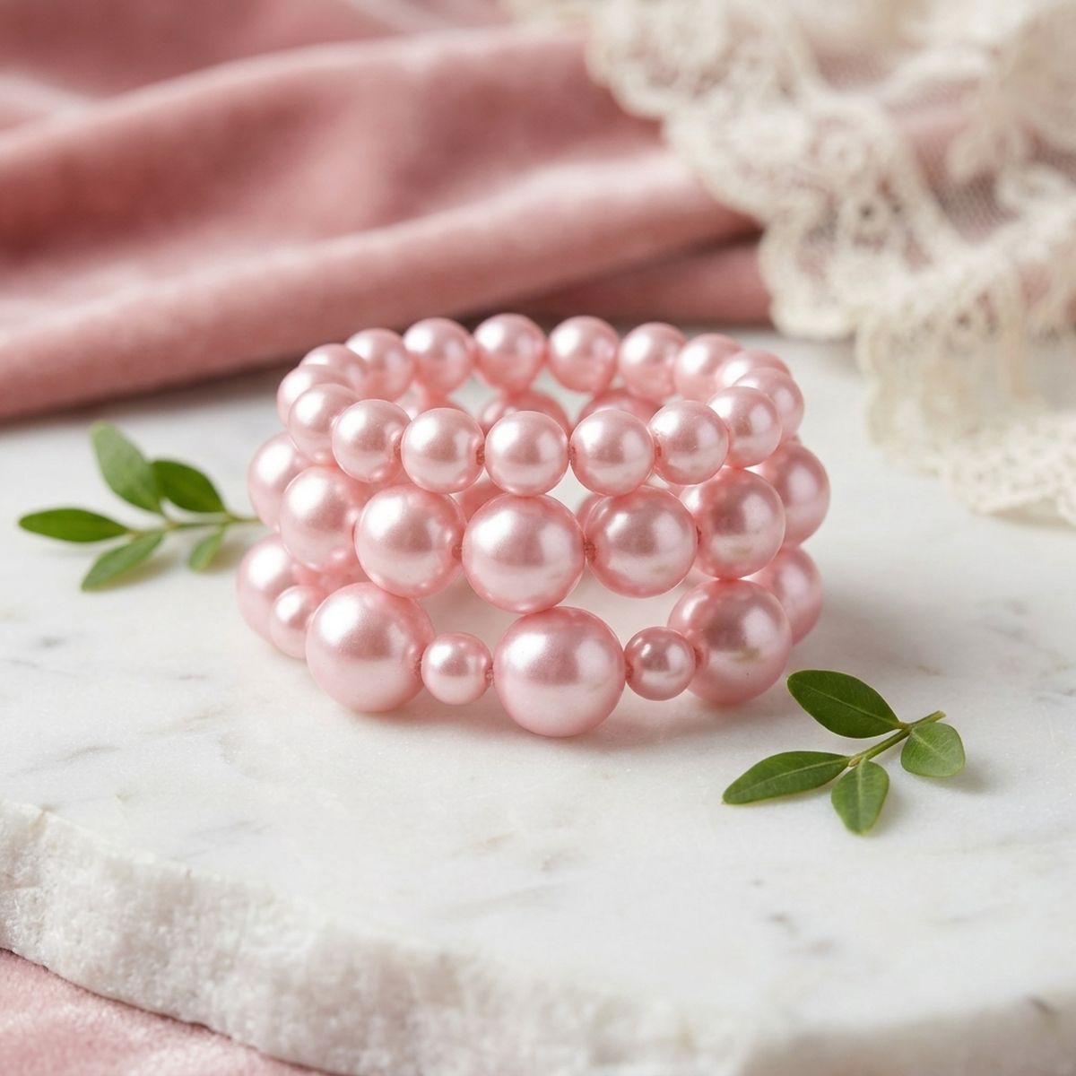 Candy Pink Pearl Bracelet Stretch 3 Strand