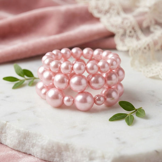 Candy Pink Pearl Bracelet Stretch 3 Strand