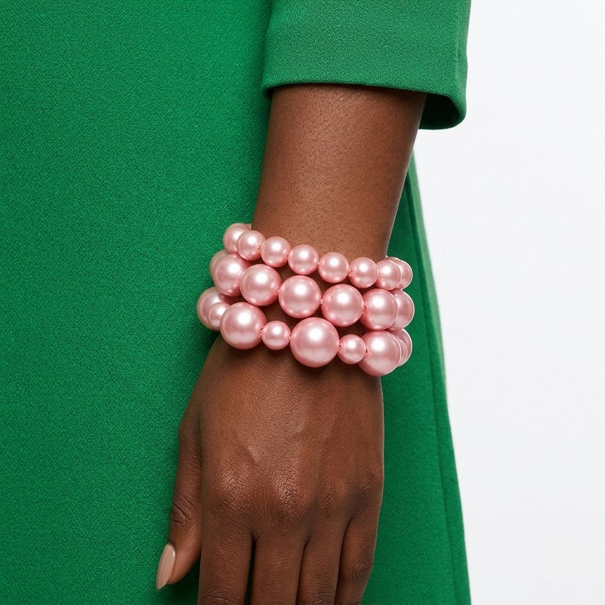 Candy Pink Pearl Bracelet Stretch 3 Strand