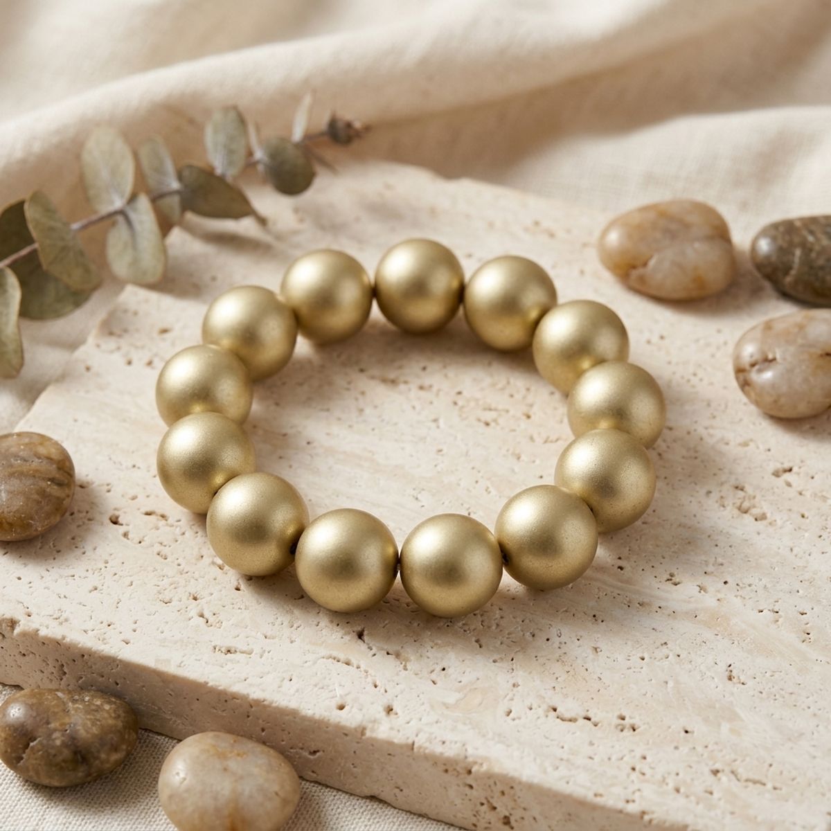 Matte Gold Pearl 15mm Stretch Bracelet