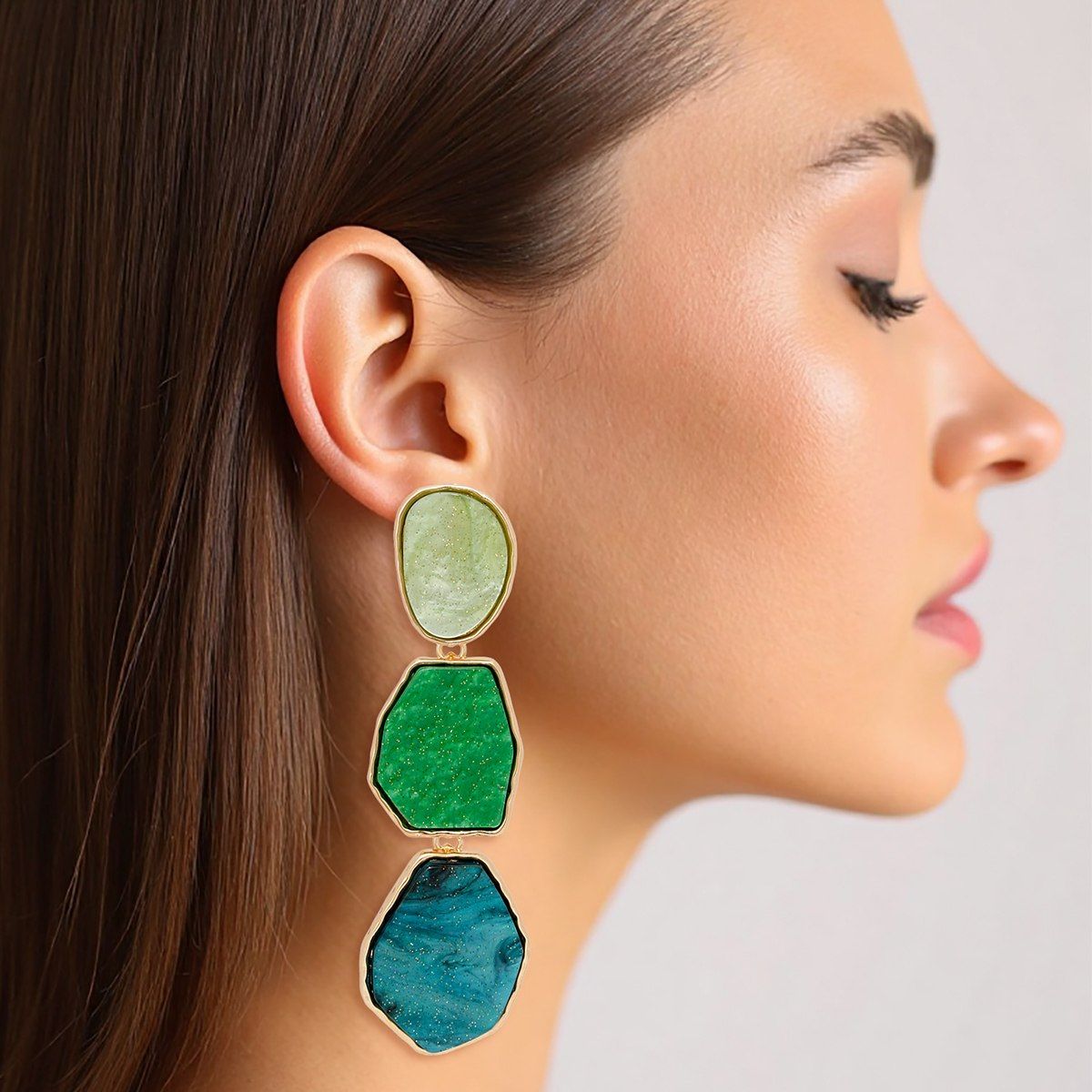 Dangle Glittery Galaxy Green Organic Earrings