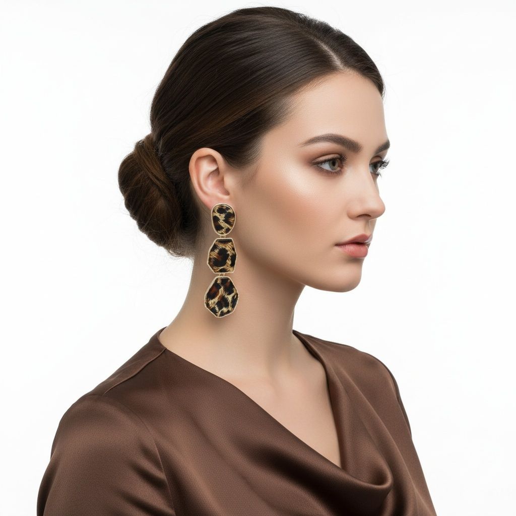 Dangle Leopard Print Organic Drop Earrings