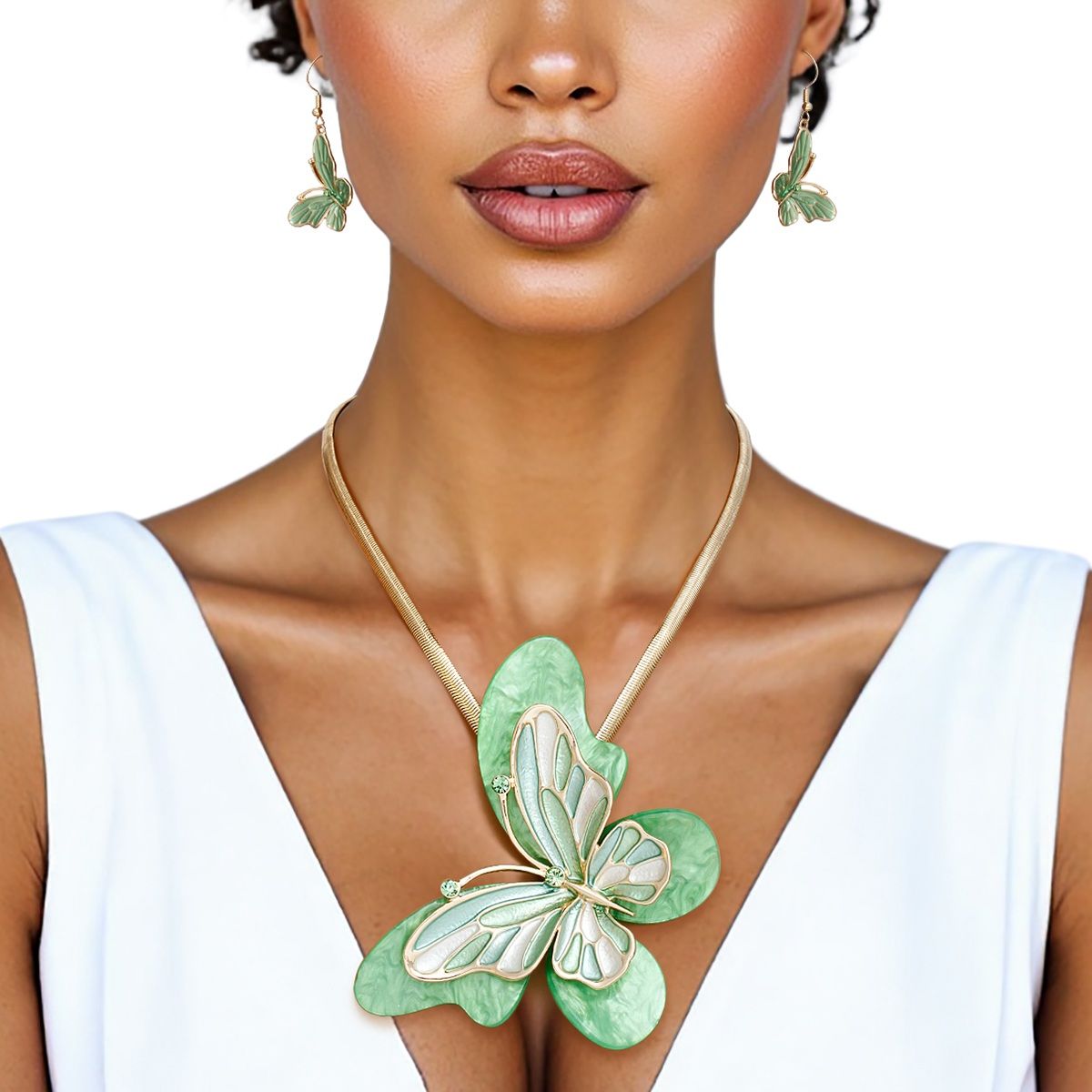 Pendant Green Butterfly 3D Necklace for Women