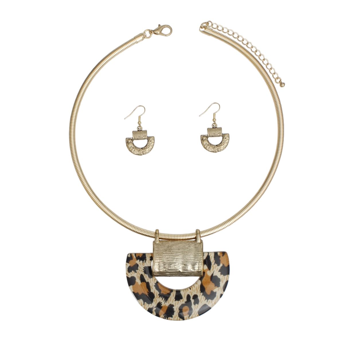 Pendant Geo Leopard Print Rigid Collar Necklace