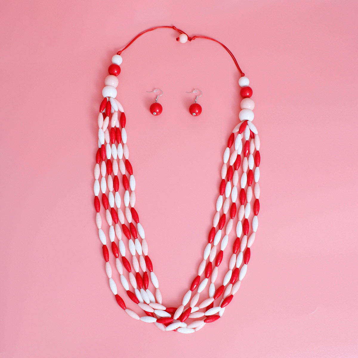 Long Red White Toggle DST Necklace|32 inches