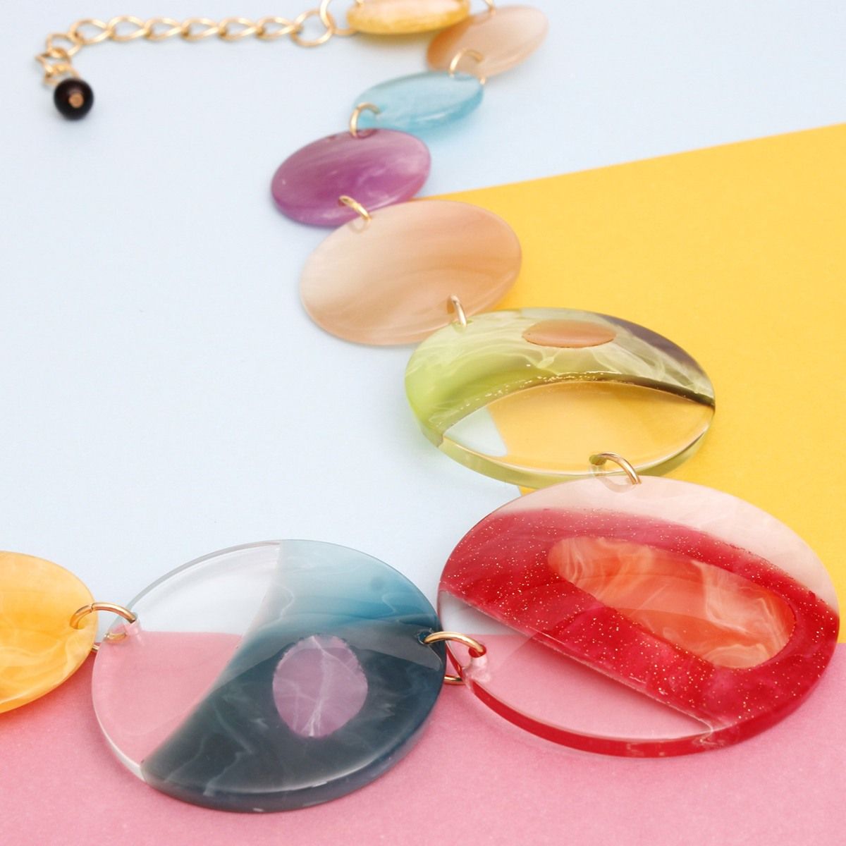 Collar Multicolor and Clear Disc Necklace Women