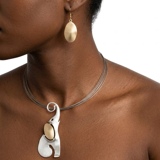 Abstract Silver and Gold Elephant Pendant Necklace