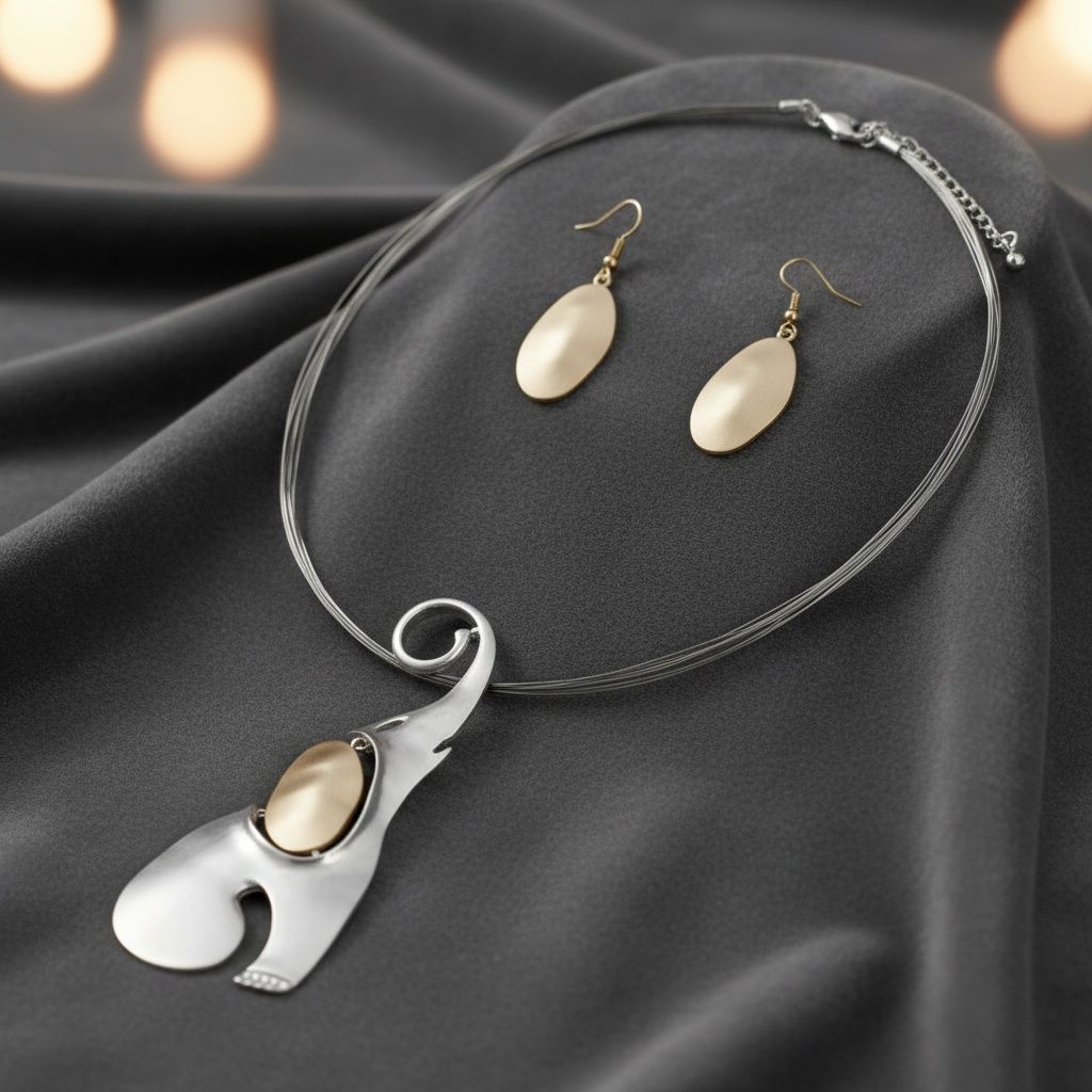 Abstract Silver and Gold Elephant Pendant Necklace