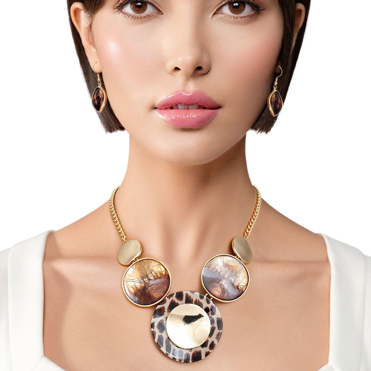 Collar Brown Gradient Leopard Gold Disc Necklace