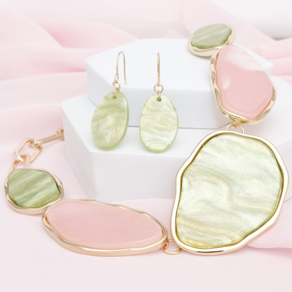 AKA Soror Collar Pink Green Agate Marbled Necklace