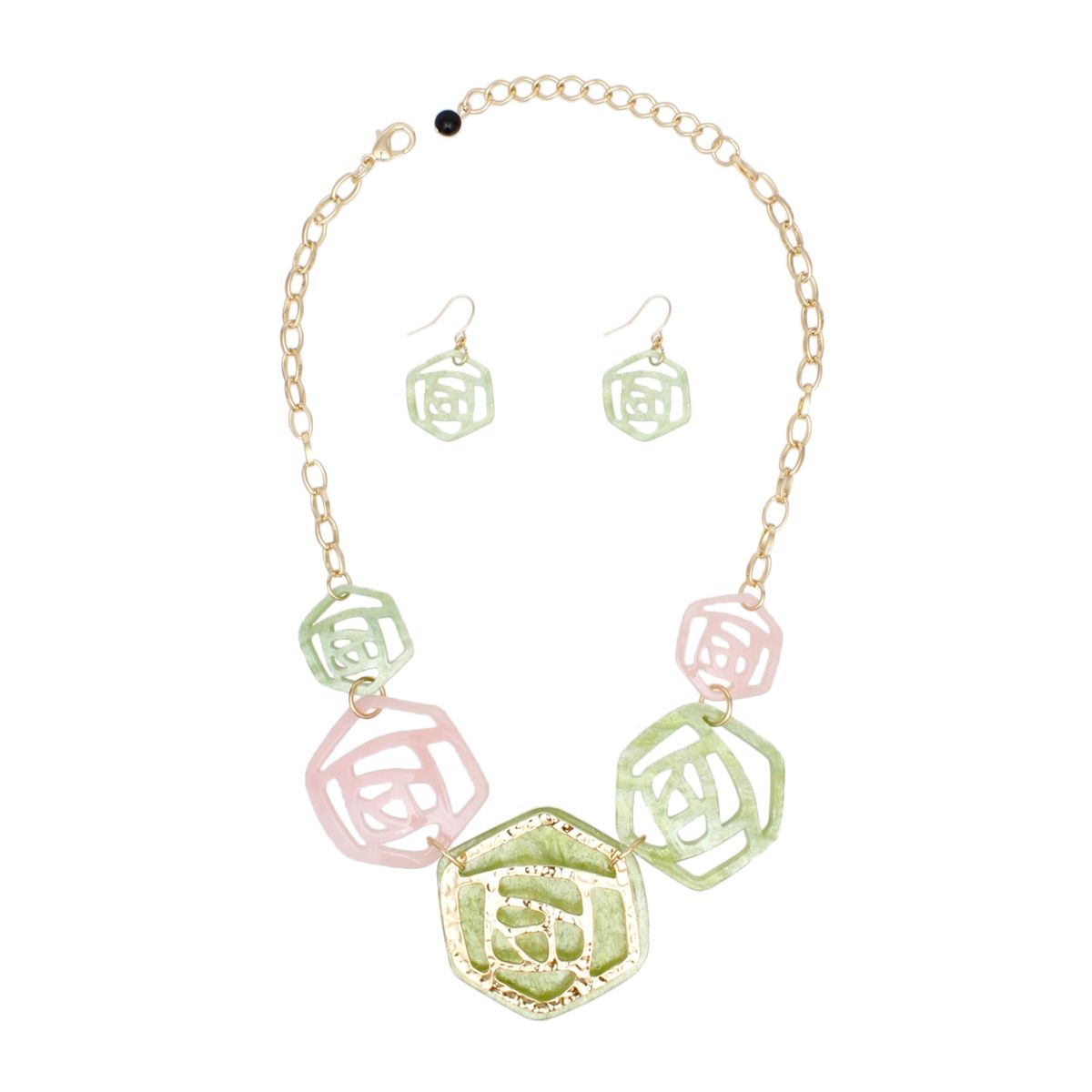 AKA Soror Collar Pink Green Roses Marbled Necklace