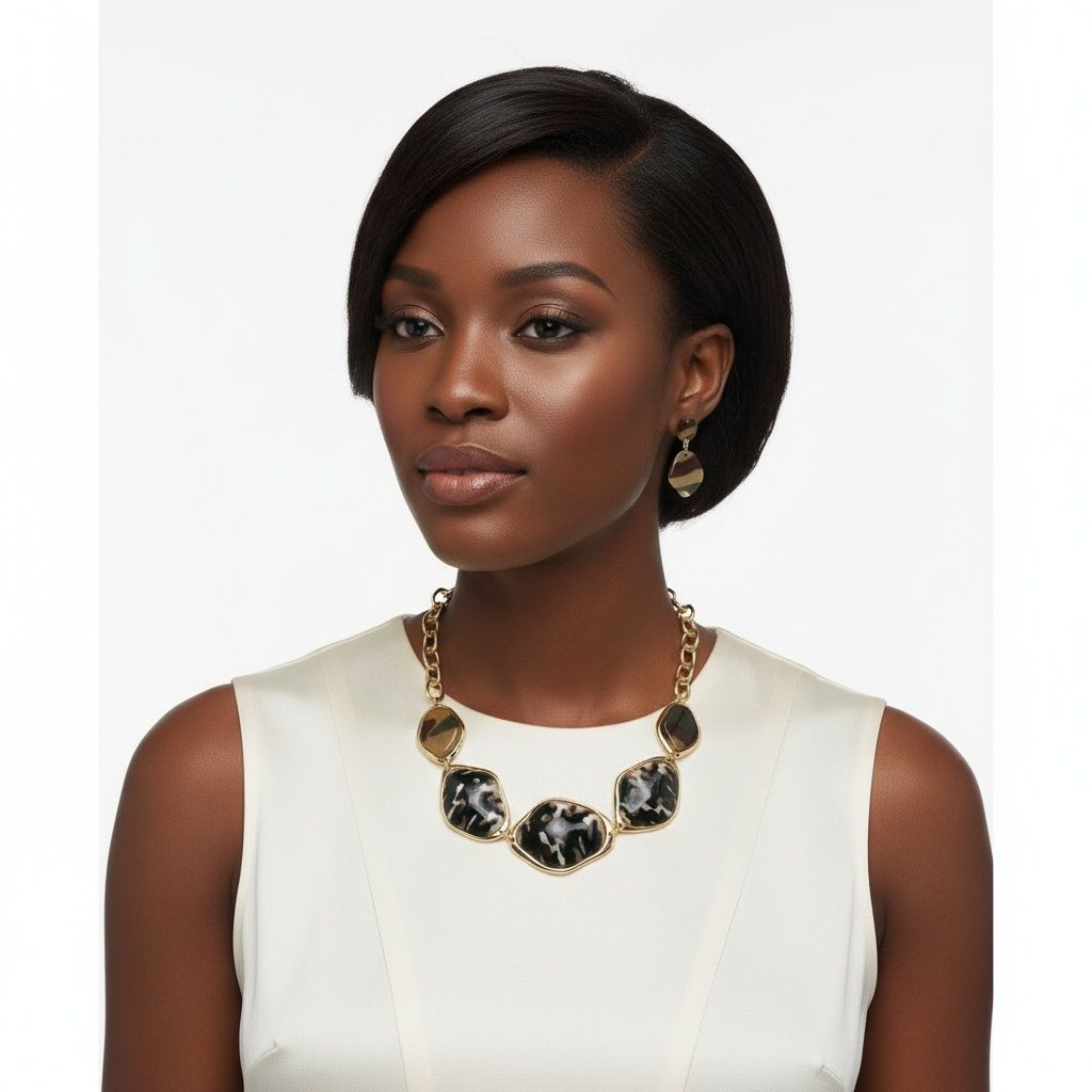 Collar Dimensional Bright Camouflage Link Necklace