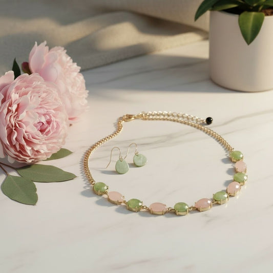 AKA Pink and Green Linked Gold Chain Necklace