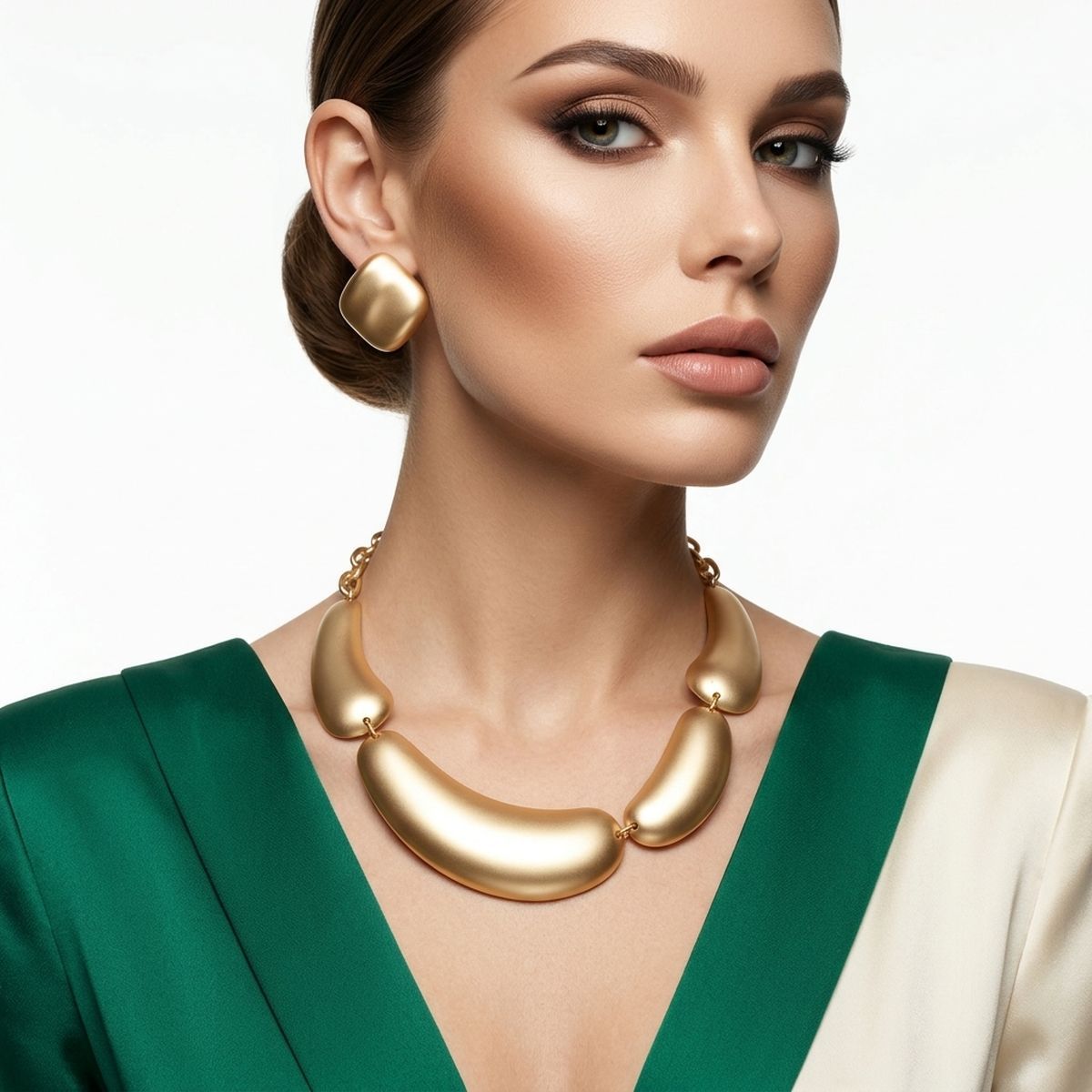 Matte Gold Collar Domed Industrial Link Necklace