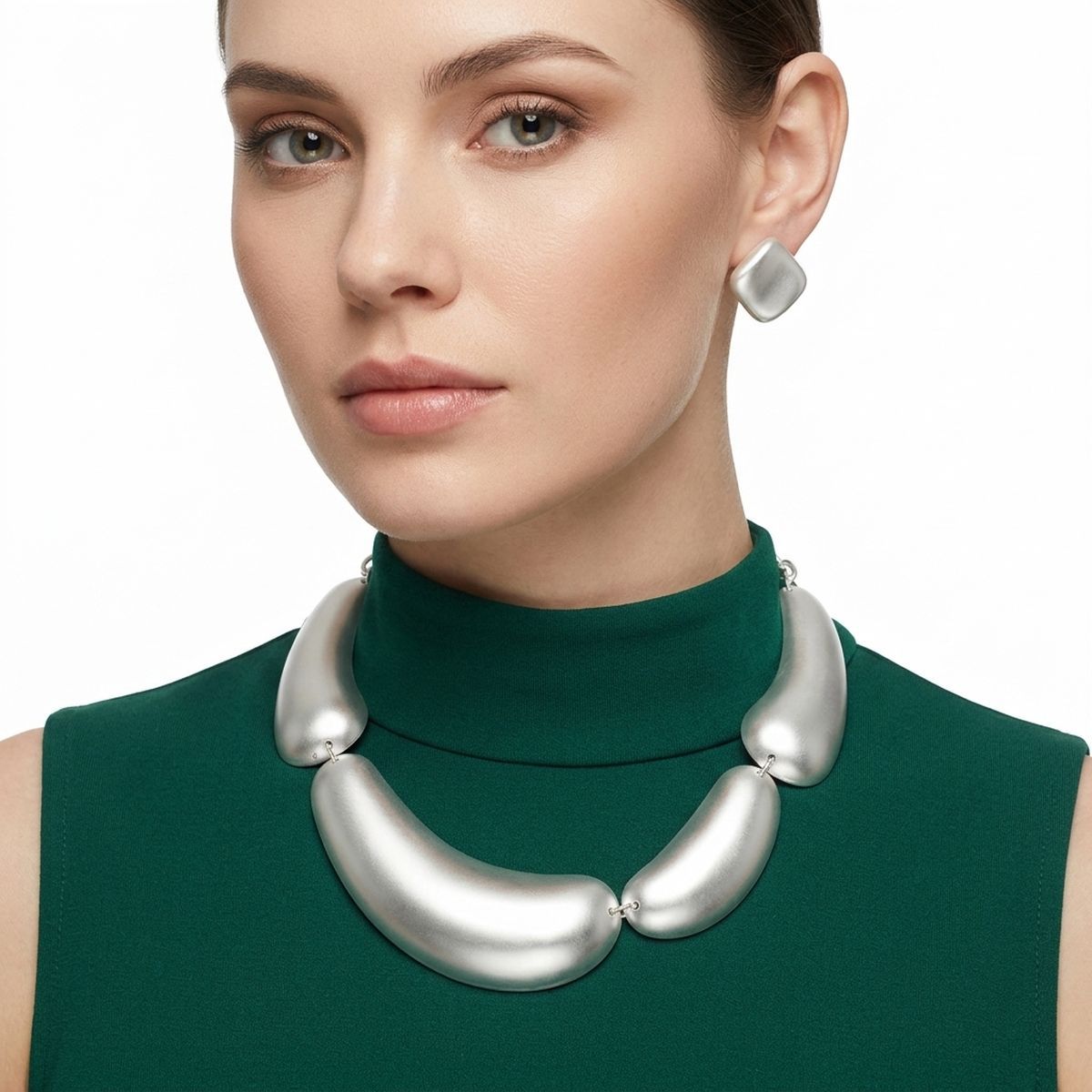 Matte Silver Collar Domed Industrial Link Necklace