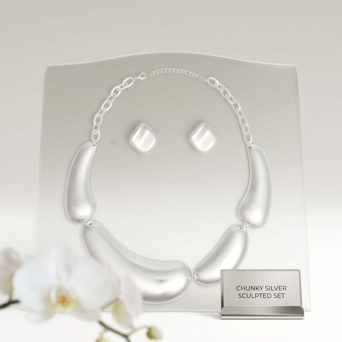 Matte Silver Collar Domed Industrial Link Necklace