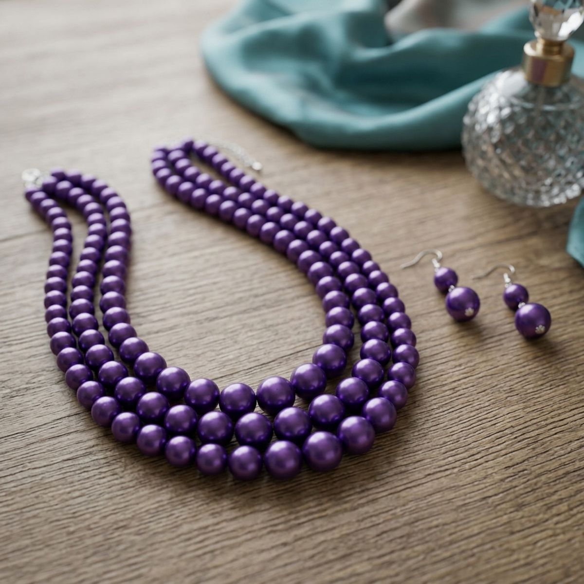 Dark Purple Pearl Necklace Layered 3 Strand