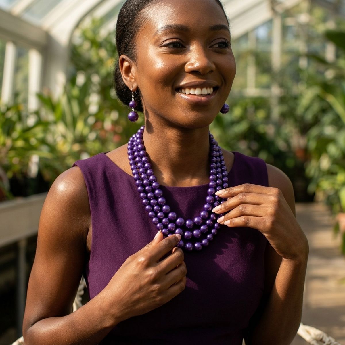 Dark Purple Pearl Necklace Layered 3 Strand
