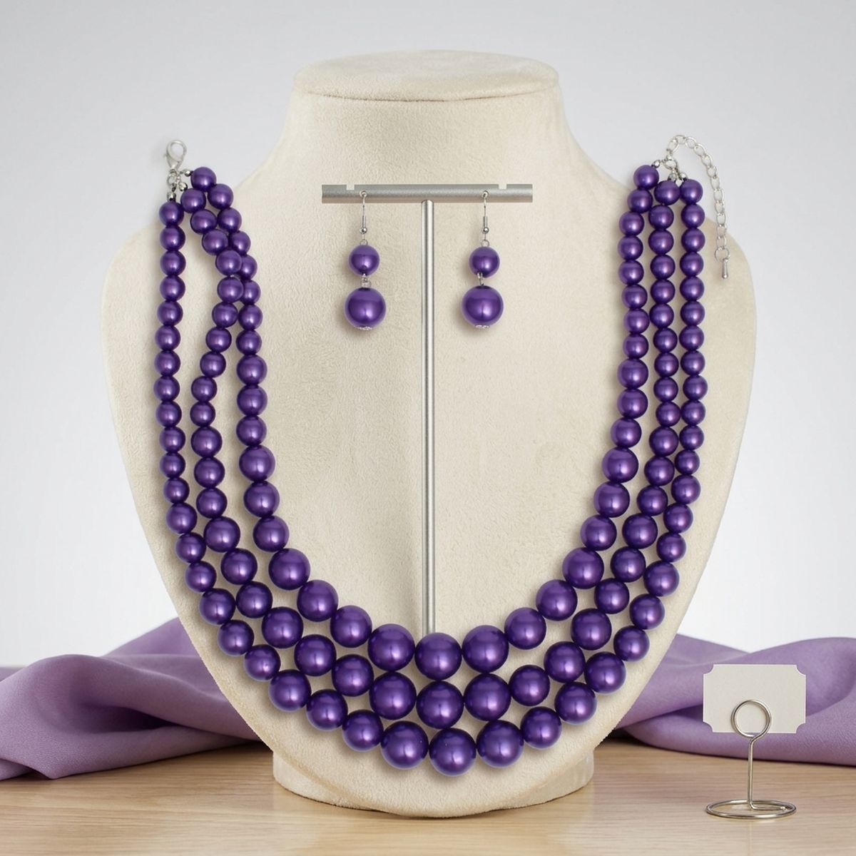 Dark Purple Pearl Necklace Layered 3 Strand