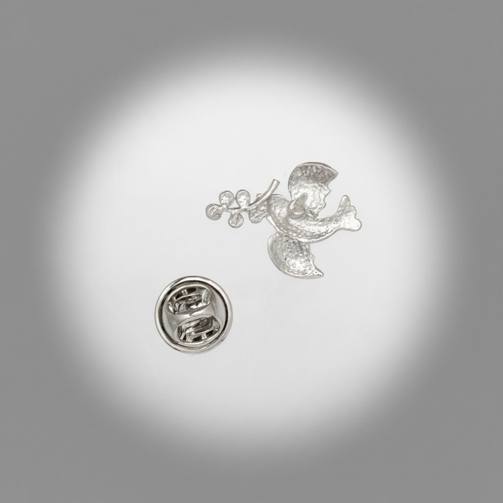 Tack Pin Silver Dove Rhinestone Mini Brooch