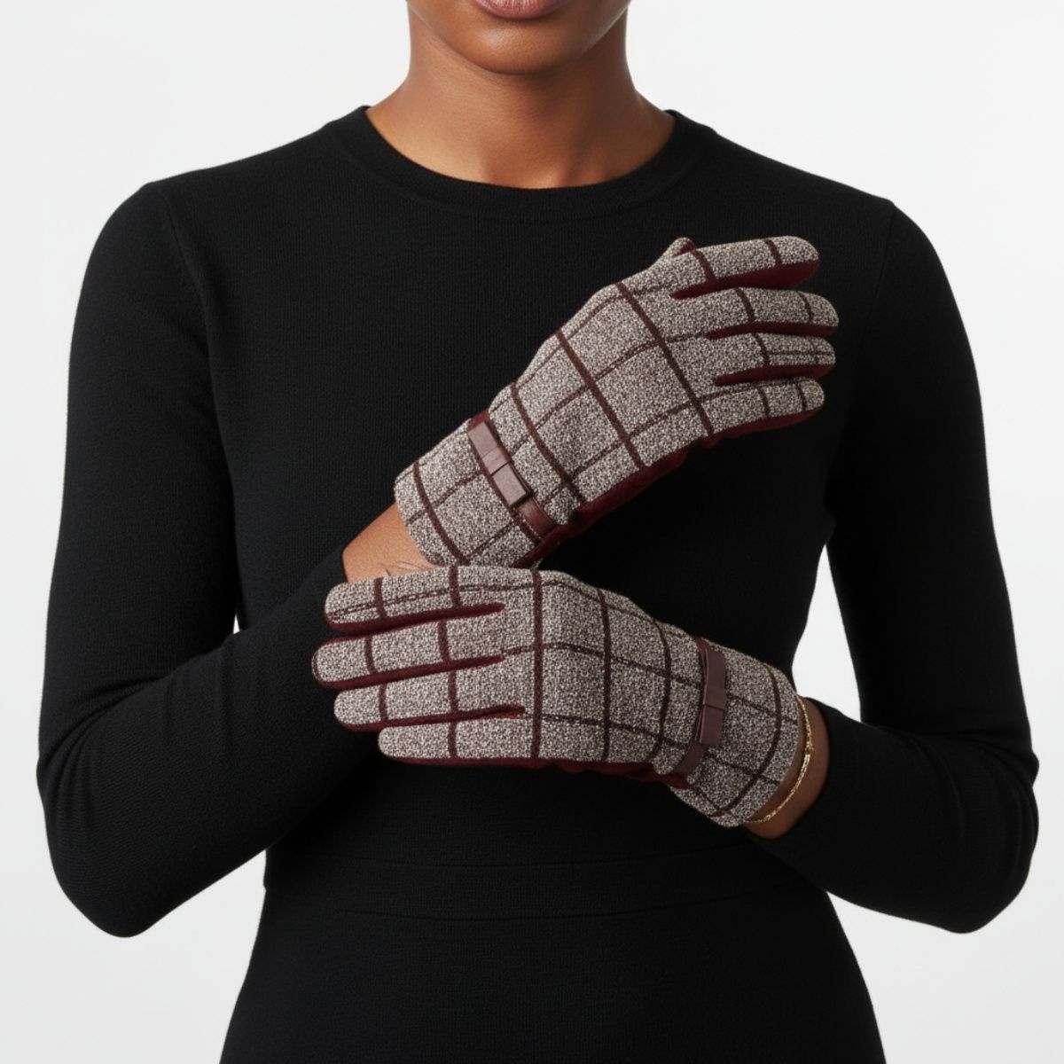 Plaid Wine Touchscreen Winter Gloves for Women