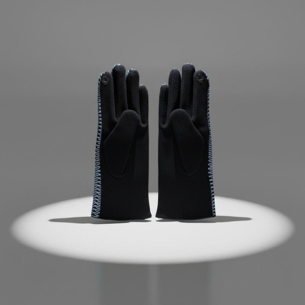 Blue Navy Cross Wavy Touchscreen Winter Gloves