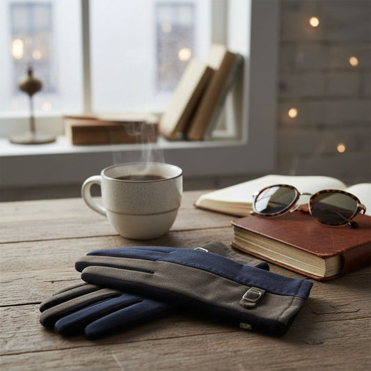 Navy Black Faux Suede Touchscreen Winter Gloves