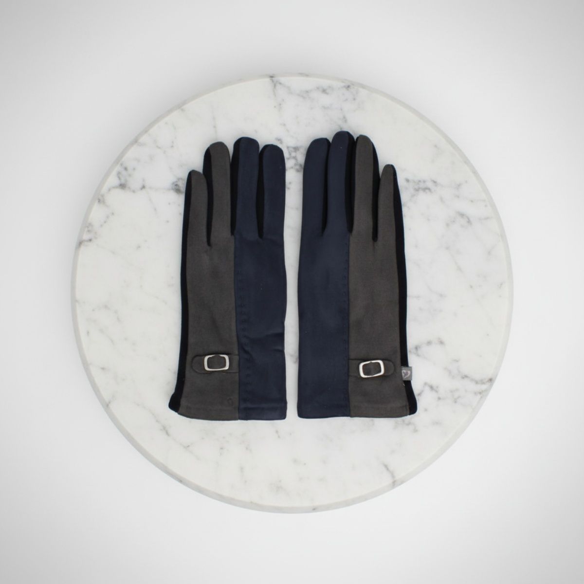 Navy Black Faux Suede Touchscreen Winter Gloves