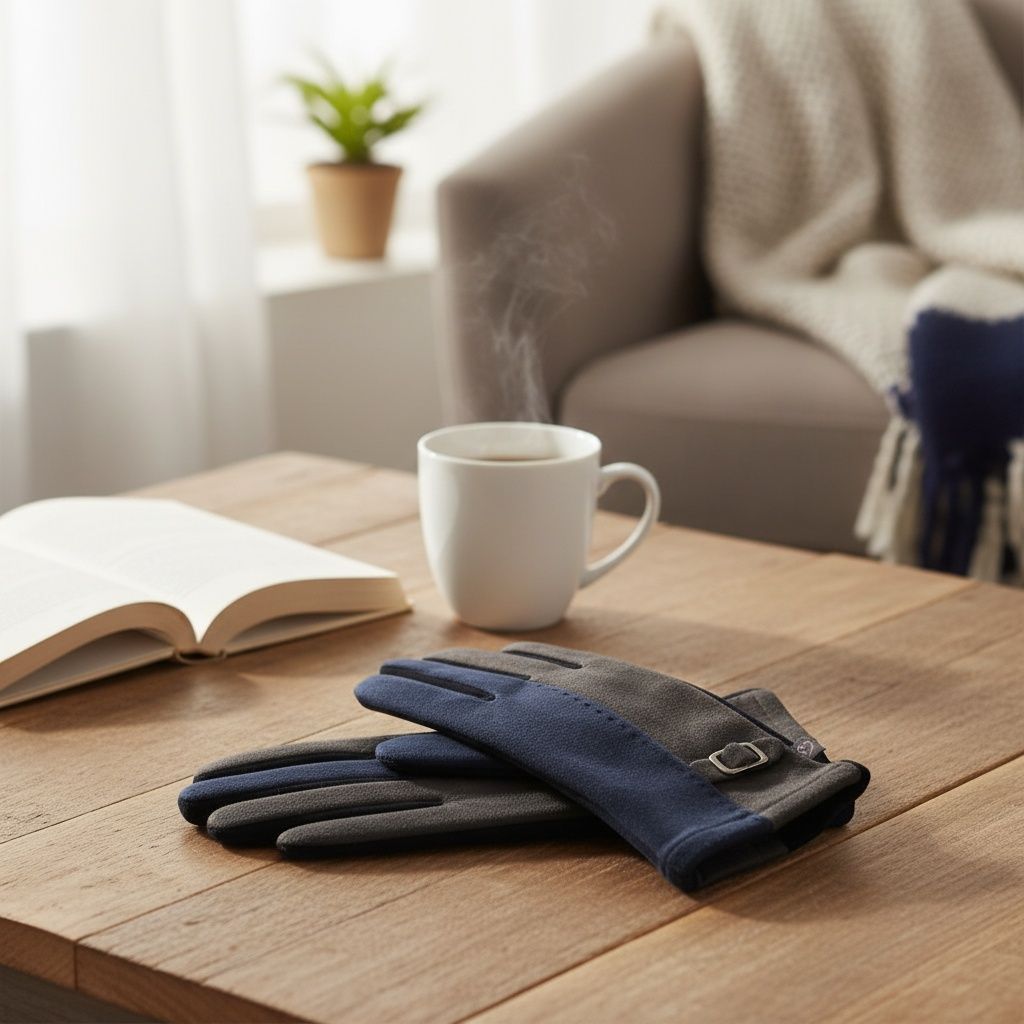 Navy Black Faux Suede Touchscreen Winter Gloves