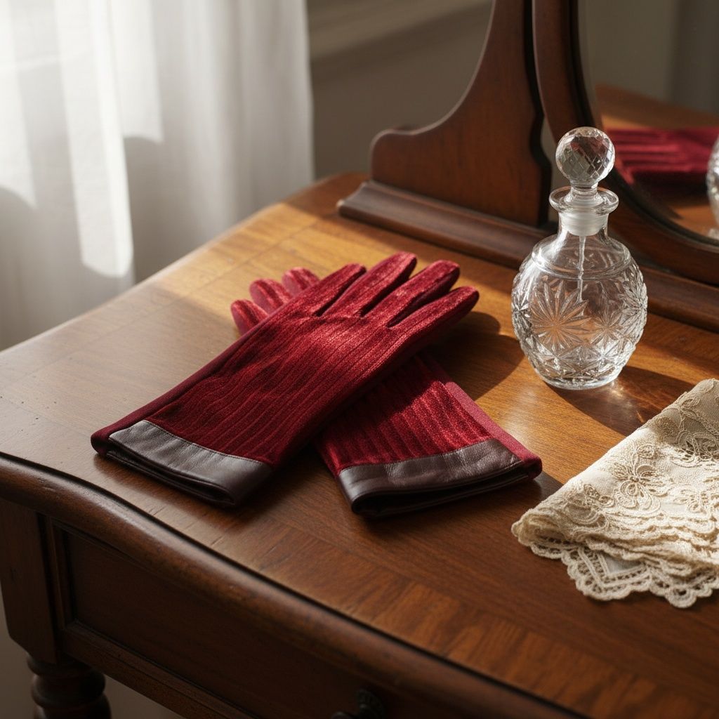 Wine Fur Stripe Leather Touchscreen Winter Gloves