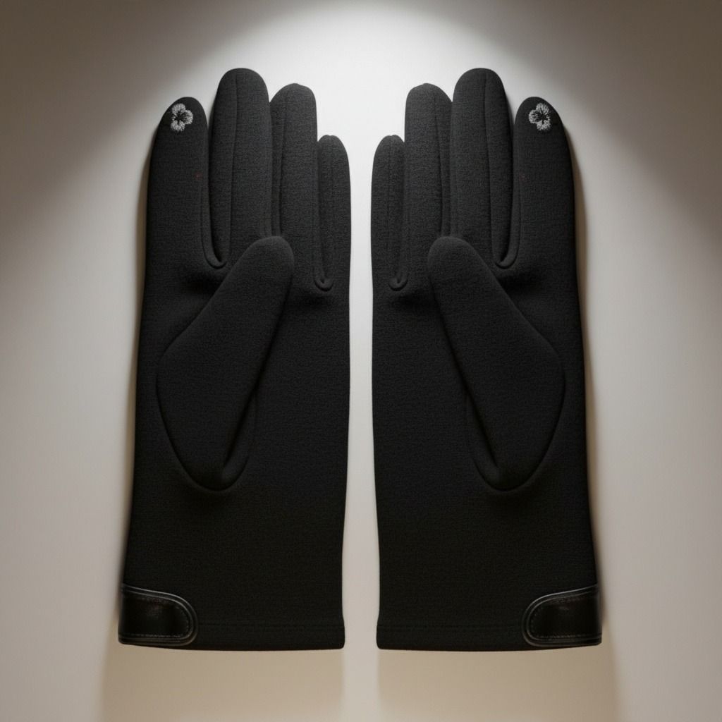 Black Rabbit Ear Leather Touchscreen Winter Gloves