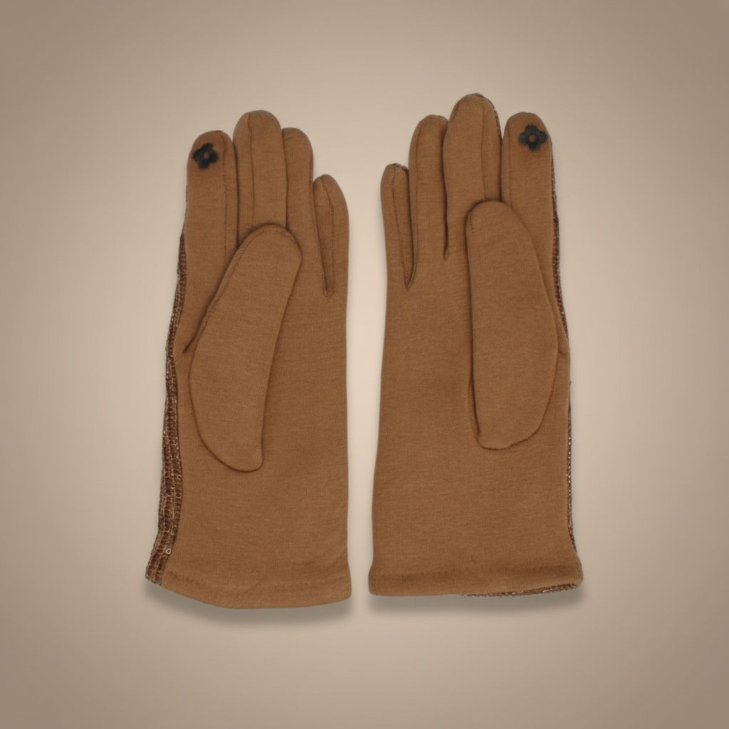 Taupe Knit Sequin Touchscreen Winter Gloves
