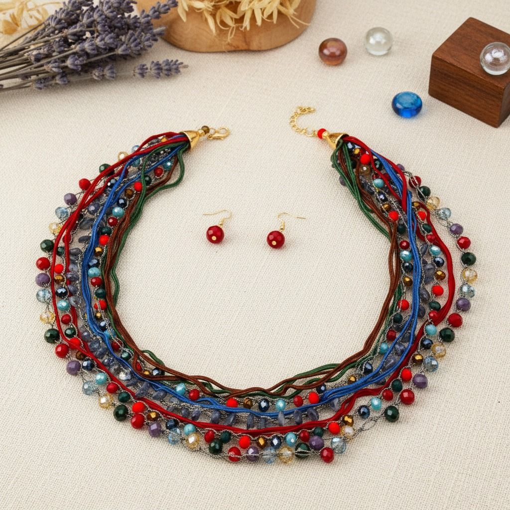 Multi Strand Glass Bead Necklace Set
