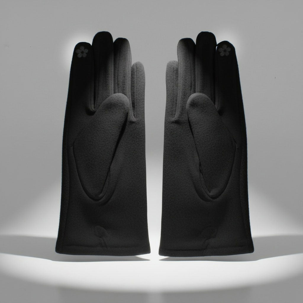 Black Woolen Cute Rabbit Touchscreen Winter Gloves