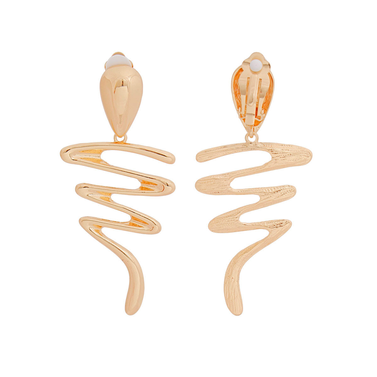 Clip On Large Gold Squiggle Earrings for Women
