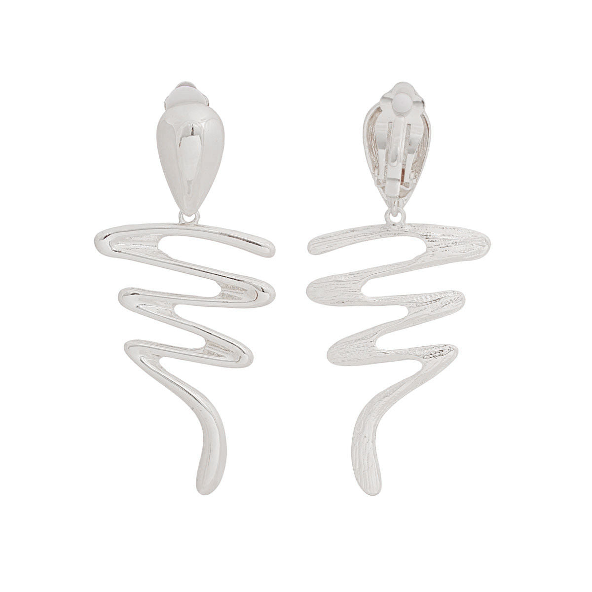 Clip On Large Silver Squiggle Earrings for Women