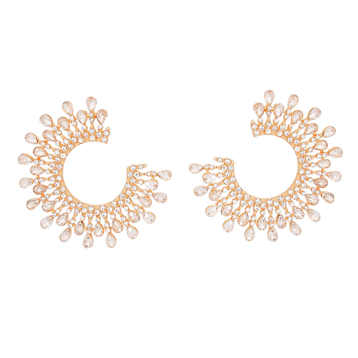 Stud Medium Gold C Shape Stone Earrings for Women