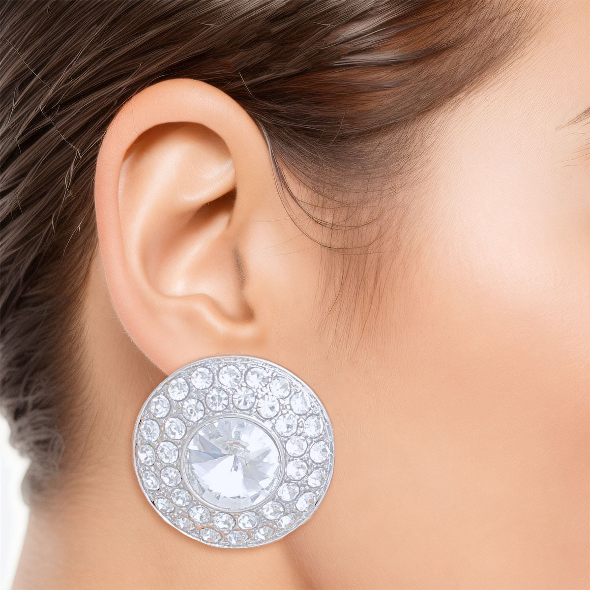 Clip On Small Silver Dome Earrings for Women