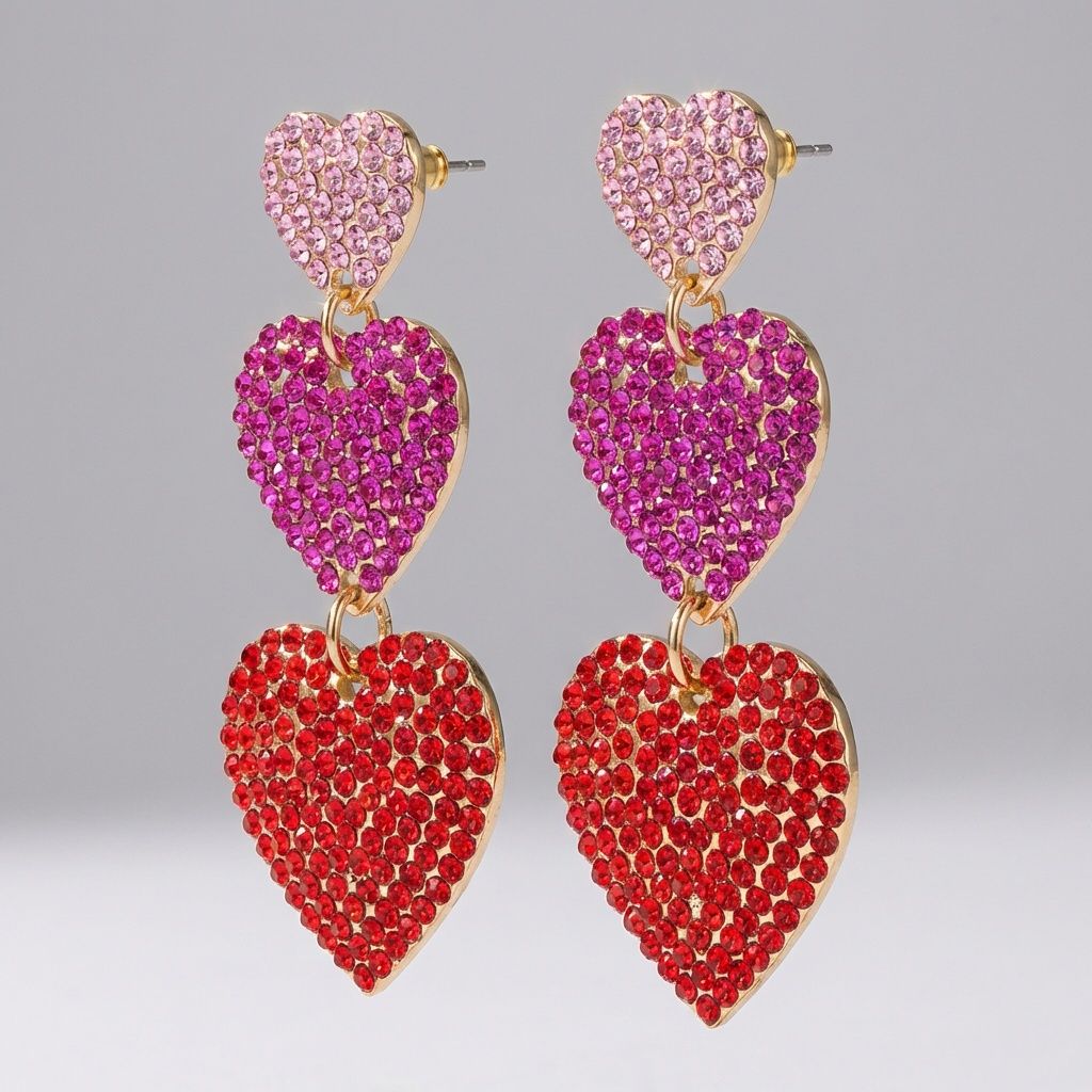Dangle Multicolor Rhinestone Triple Heart Earrings