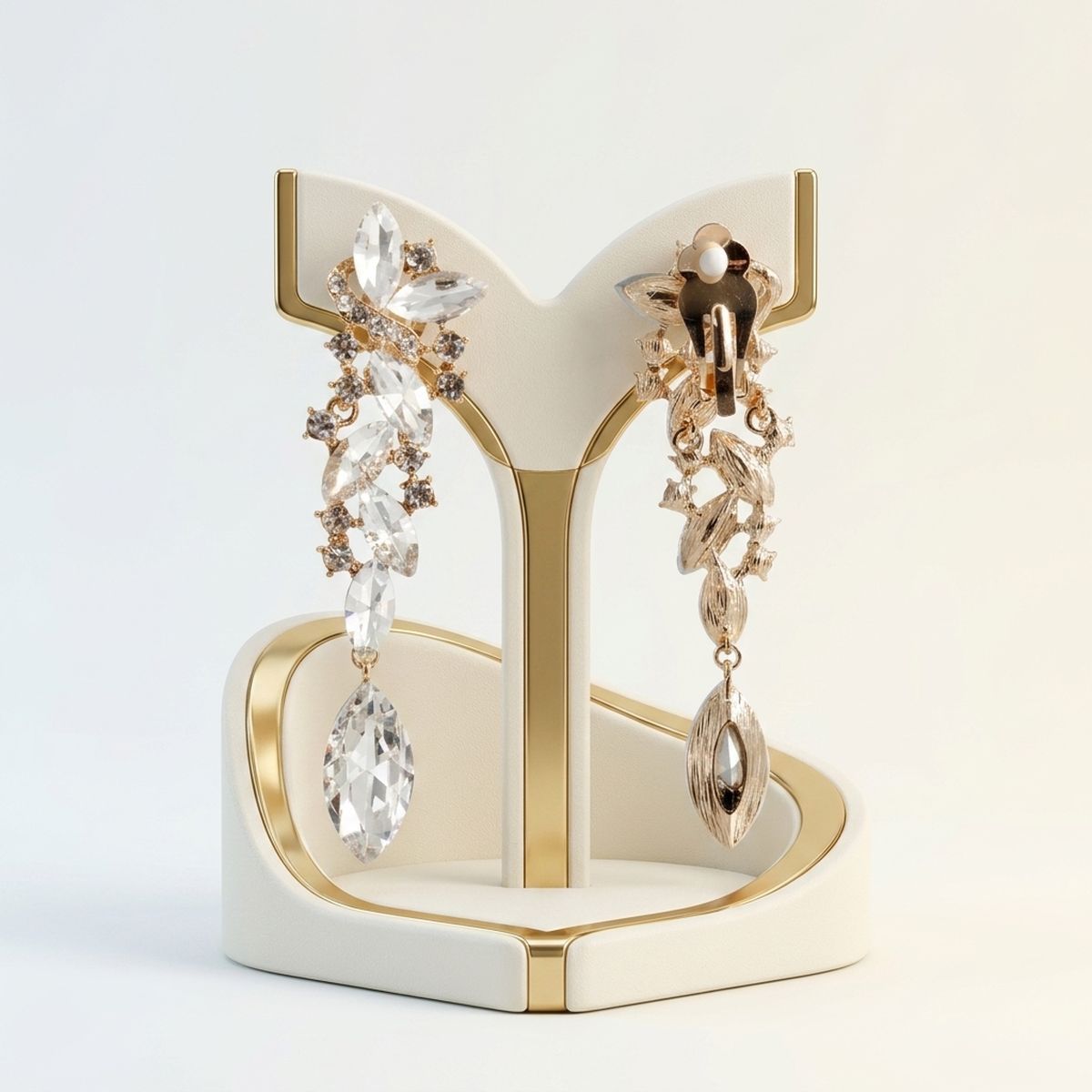 Gold Marquise Glass Crystal Drop Clip On Earrings