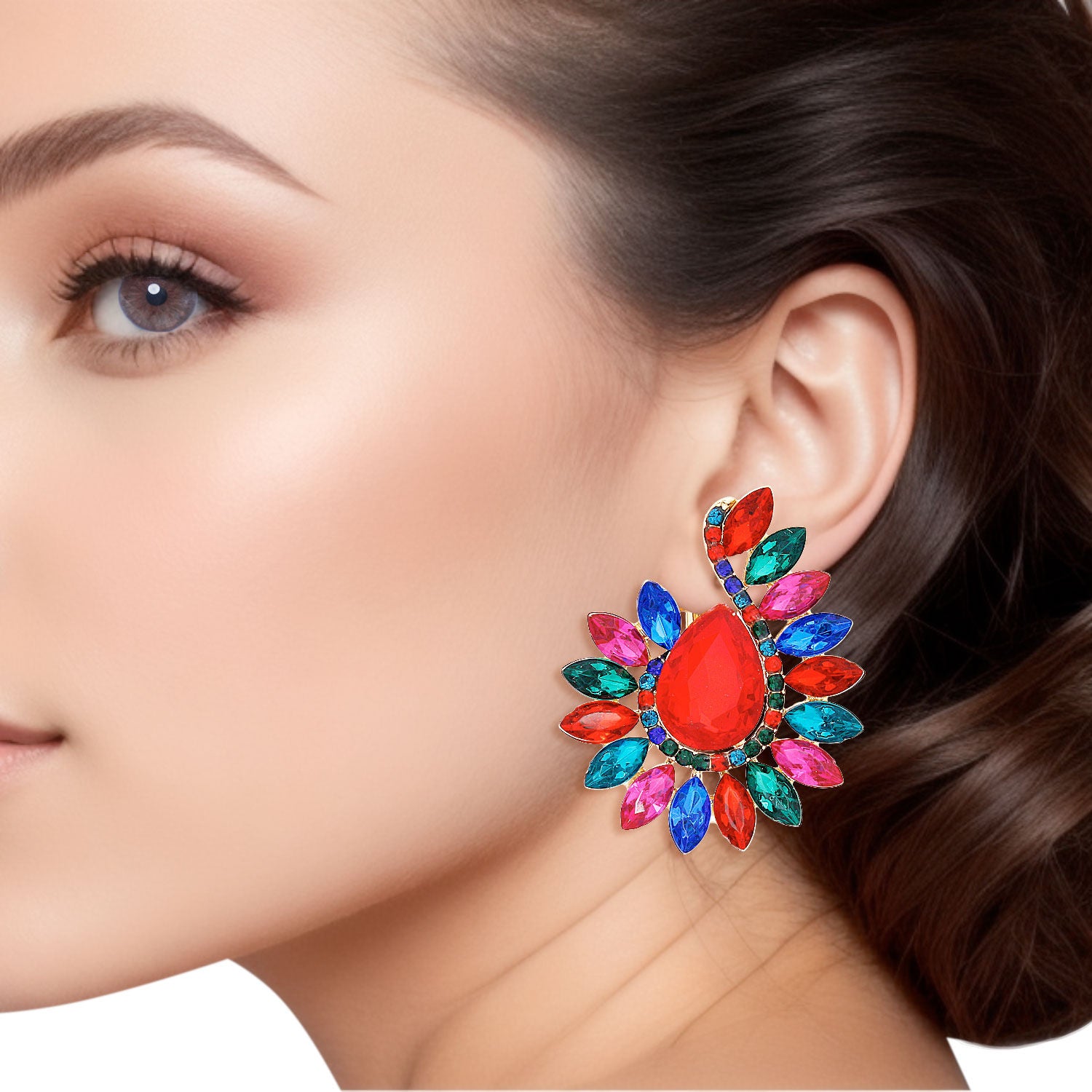 Clip On Multi Hook Crystal Earrings for Women