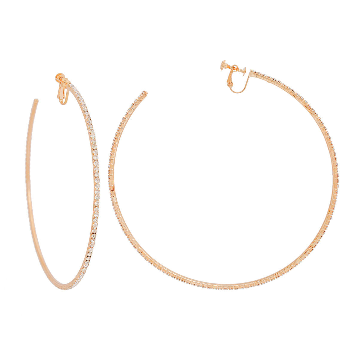 Clip On Large Gold Pave C Hoops for Women