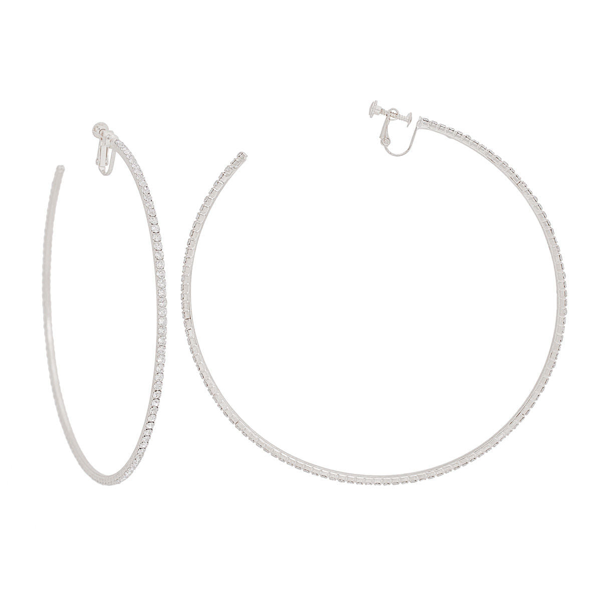 Clip On Large Silver Pave C Hoops for Women