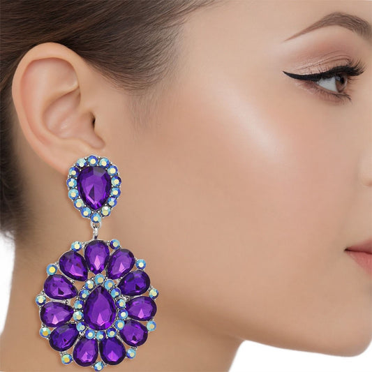 Clip On Brilliant Purple Teardrop Crystal Earrings