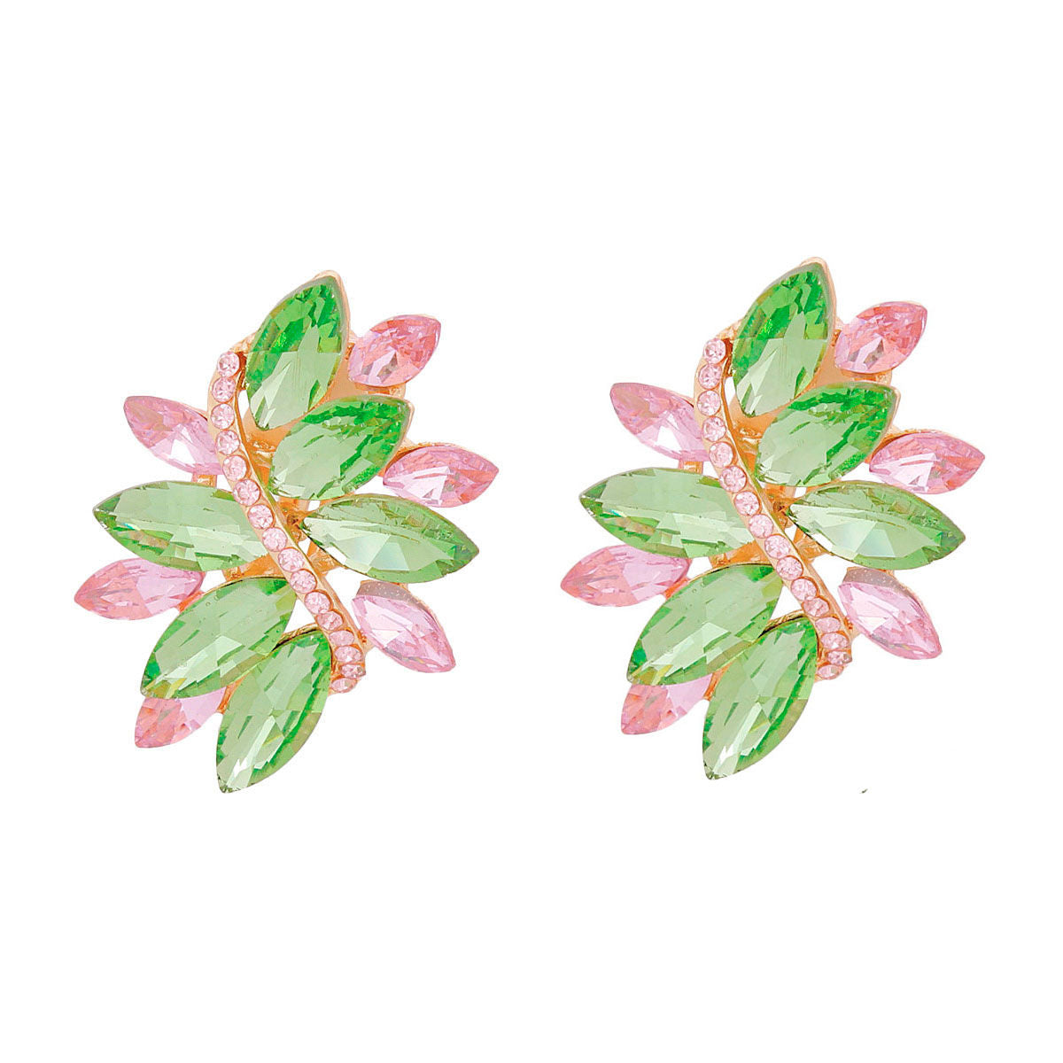 Clip On Pink Green Marquise Cluster Earrings Women