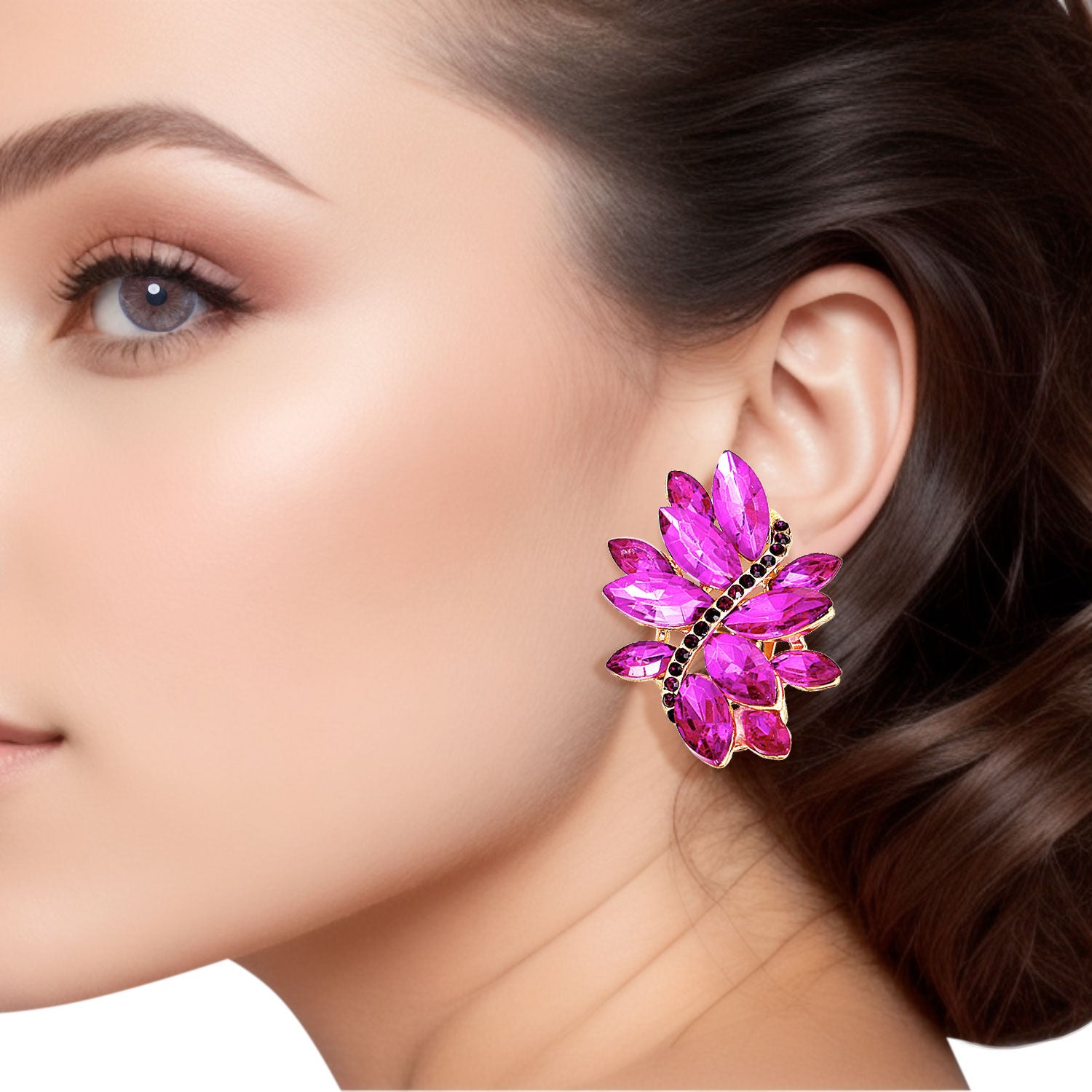 Clip On Purple Marquise Cluster Earrings for Women
