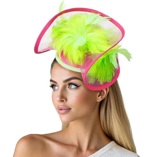 AKA Sorority Pink Green Folded Feather Fascinator