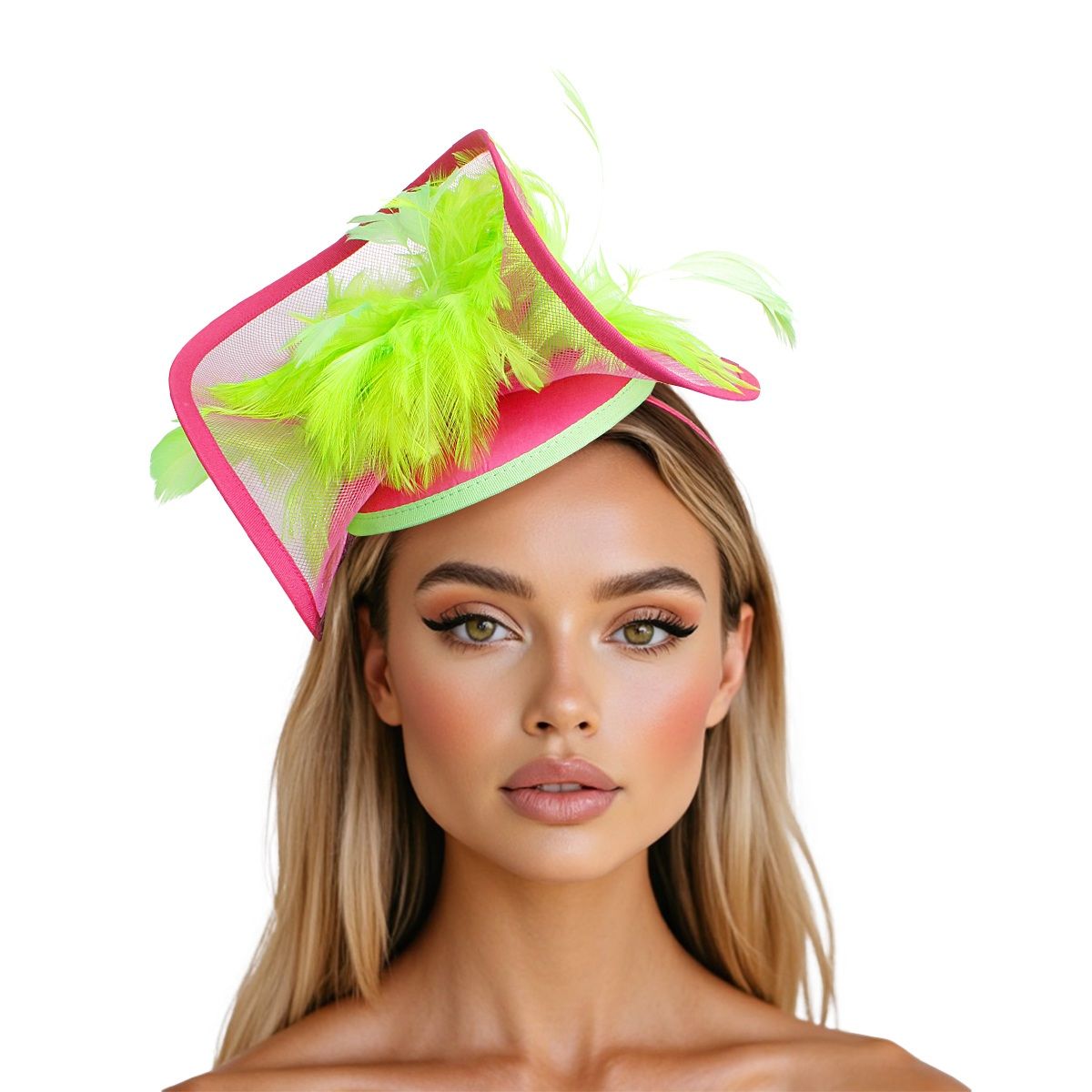 AKA Sorority Pink Green Folded Feather Fascinator