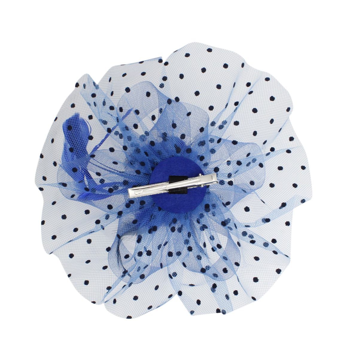 Royal Blue Flower Feather Polka Dot Fascinator