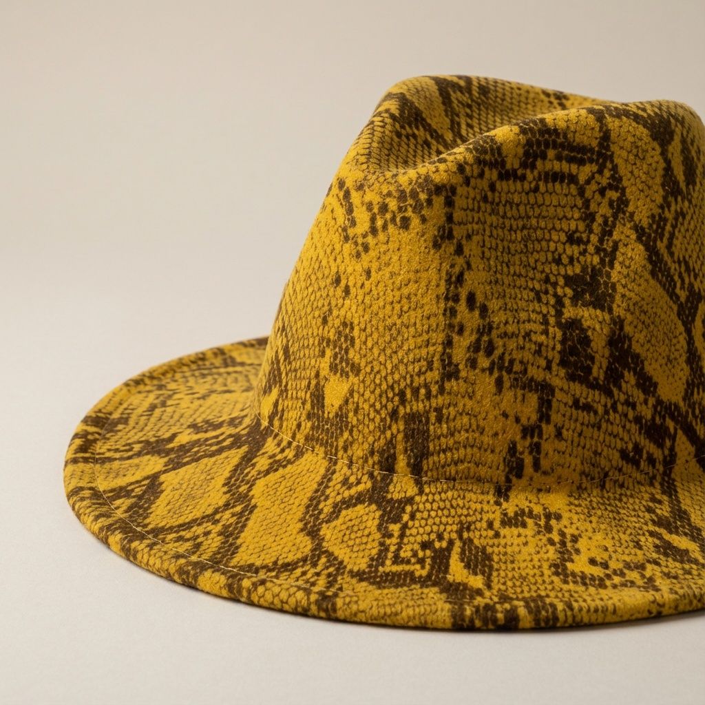 Fedora Mustard Yellow and Brown Snake Print Hat